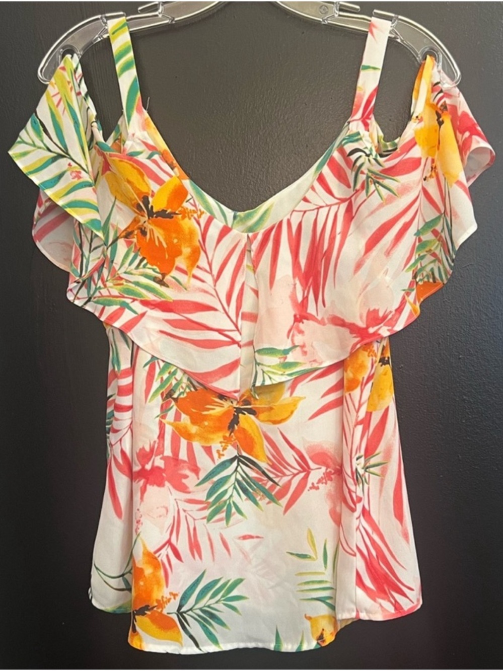 NY&Co Tropical Floral Ruffle Cami Tank Top - Picture 3 of 5